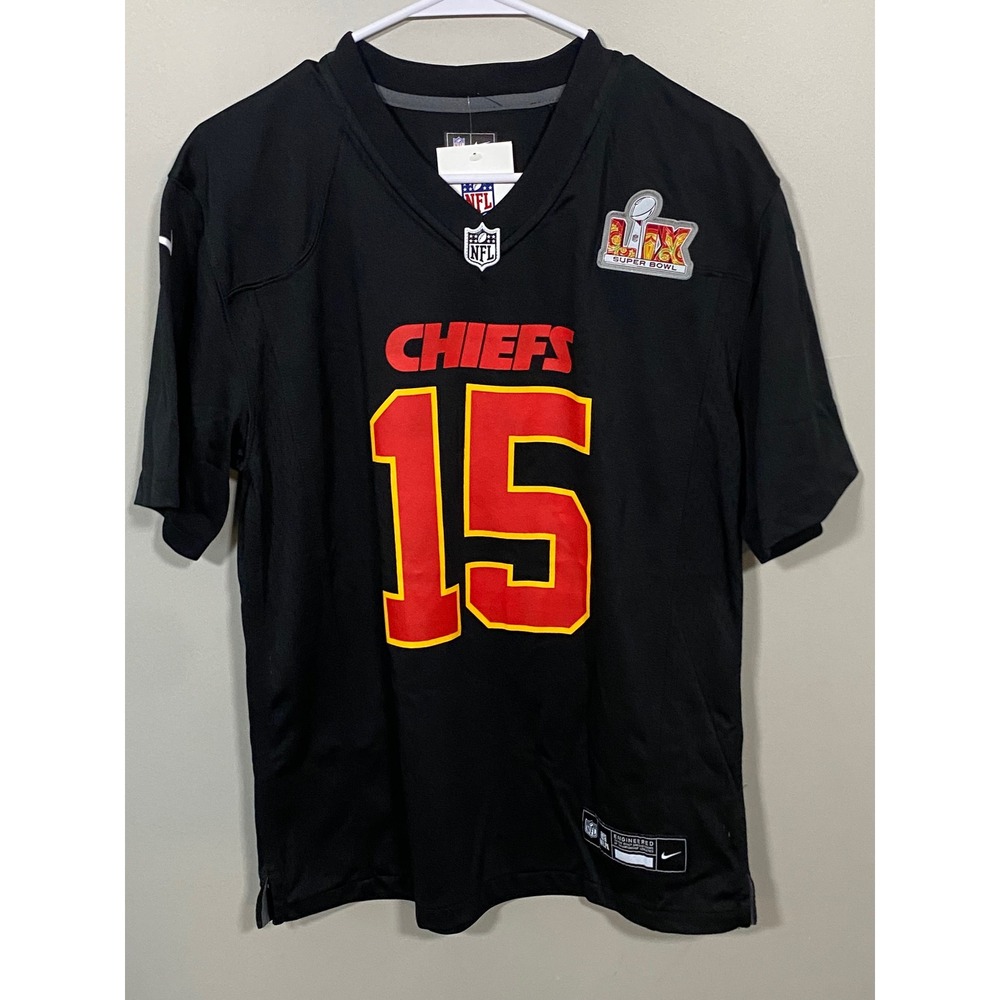 NWT Nike Kansas City Chiefs Jersey Kids Large Black Super Bowl LIX Mahomes 15